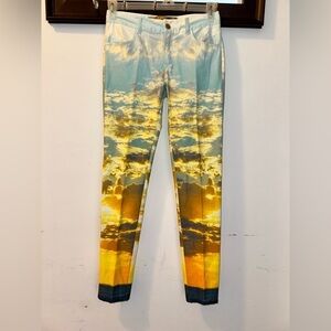 Minnie Rose Blue And Yelllow Sky Sunset Stretch Pants Size 2